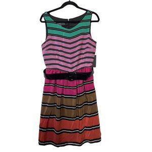 Nwt Donna Ricco New York Dress 12 sleeveless striped bright colored.  Full skirt